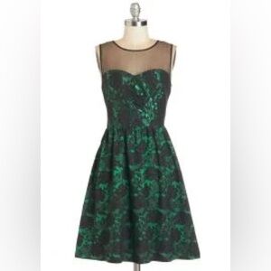 ModCloth Cocktail Dress Green Black Lace Mesh